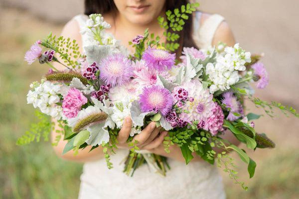 Seasonal bridal bouquet with lots of textures