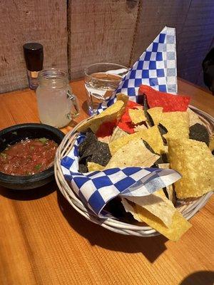 Chips and salsa with complimentary mini margaritas