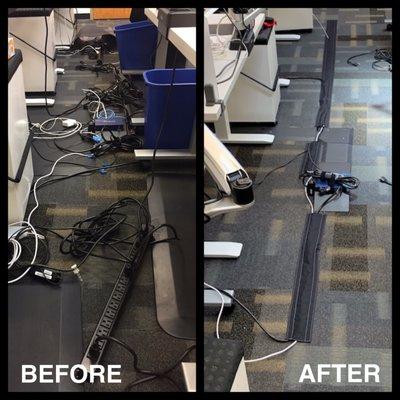 Before and After - Cabling cleanup for workstations.