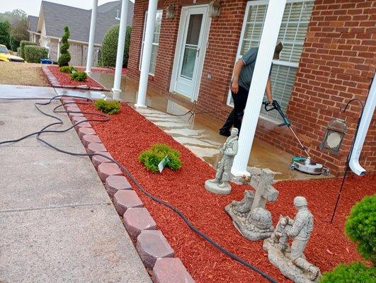 Mulch installation and bricks