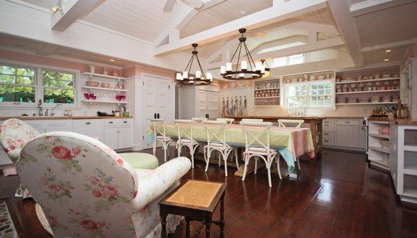 Glen Lake Cottage kitchen detail including vintage beadboard cabinets,