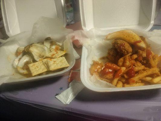 Oysters.  Wings. Shrimp and fries