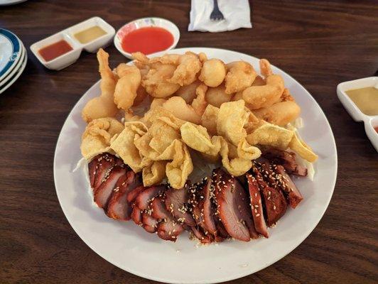 Family dinner appetizer plate for three.