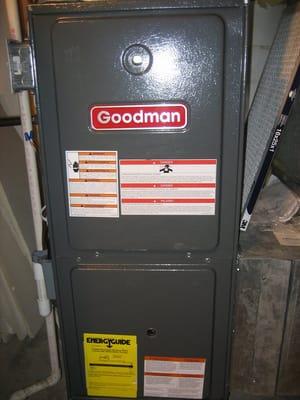 A newly installed Goodman 95% efficient gas furnace.