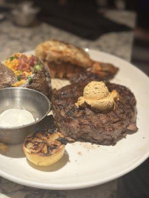 Cajun Ribeye* and lobster tail