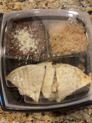 Kids Meal: Chicken Quesadilla, Beans and Rice