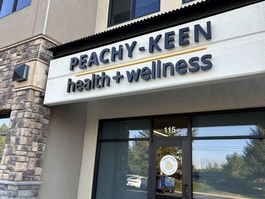 Exterior sign for Peachy-Keen Health + Wellness