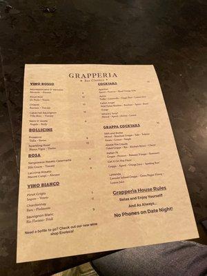 Drink menu