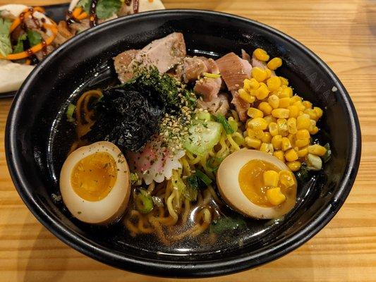 Shoyu Chicken Ramen with corn and an extra egg