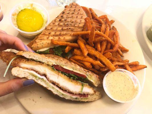 breaded chicken cutlet panini with sweet fries