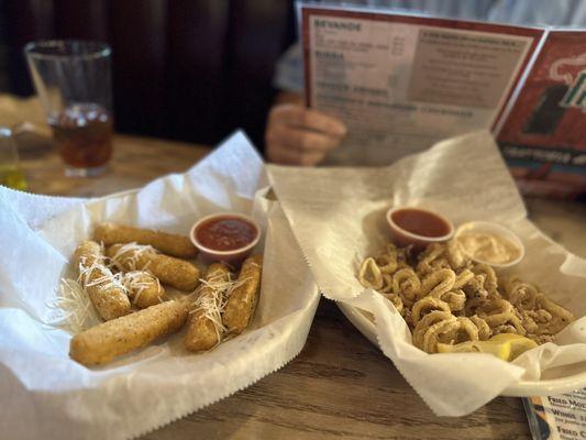 Fried mozzarella and fried calamari