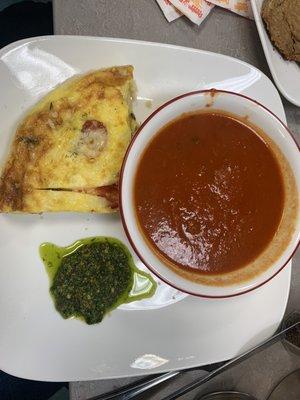 Quiche of the Day, Pesto, and Tomato Basil Soup