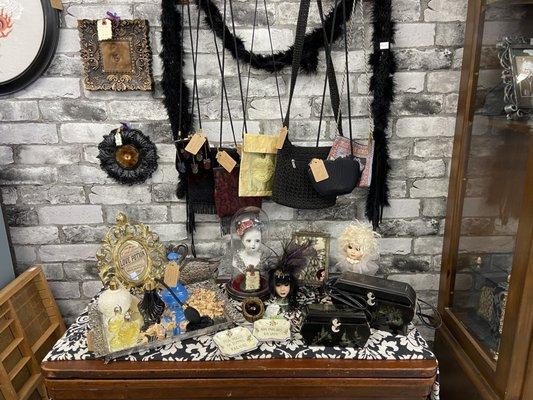 Vintage bags and cool goth decor