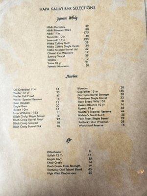 Drink menu