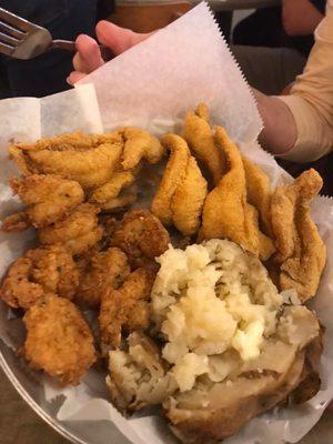 Fish,oysters,backed potato