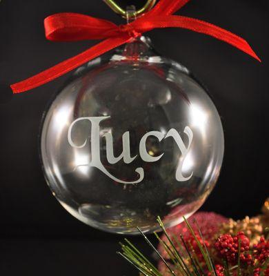 Hand-blown ornaments made in the USA! Custom Engraving.