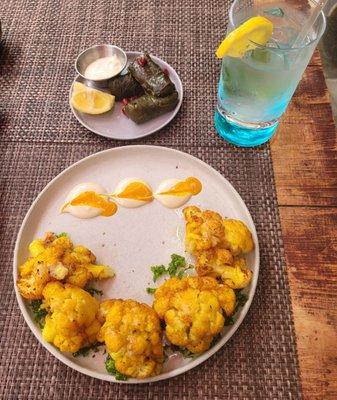 cauliflower stuffed grape leaves and mint lemonade