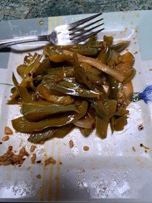 Green peppers from a dish that is not supposed to have them!