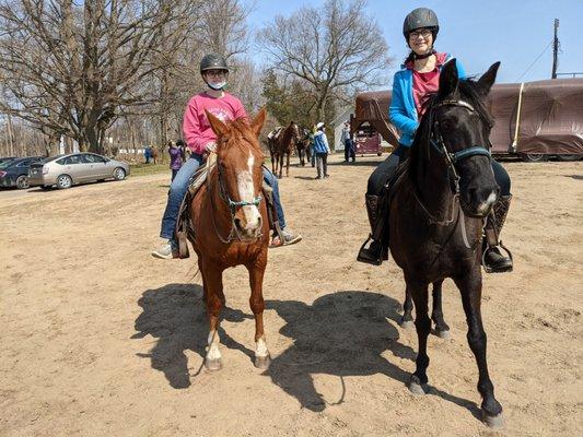 Gunner (chestnut) and Ariel (black Tennessee Walker)