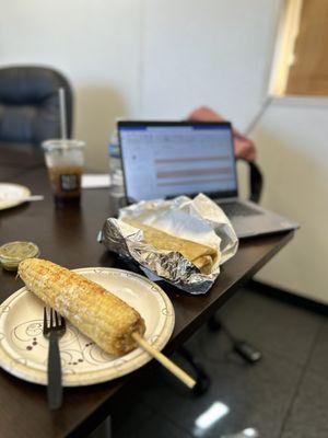 Carne Asada Burrito and Elote