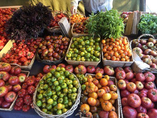 Array of heirloom tomatoes at the San Francisco Ferry plaza Farmers Market