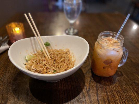 Chicken Pad Thai and Thai Tea