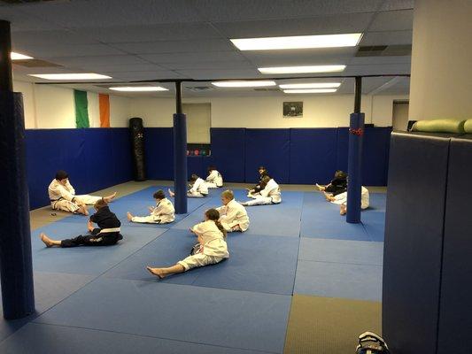 Kids stretching before class.