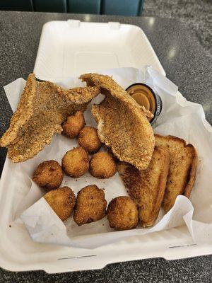 2 piece catfish with hushpuppies