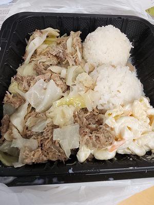 Kalua pig and cabbage plate with mac salad