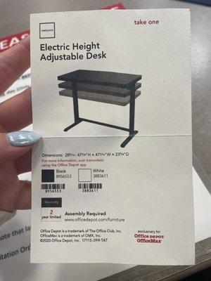 Electric height adjustable desk