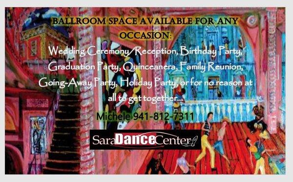 Dance parties, Group lessons, Private lessons, Room rentals, Create your own party with us