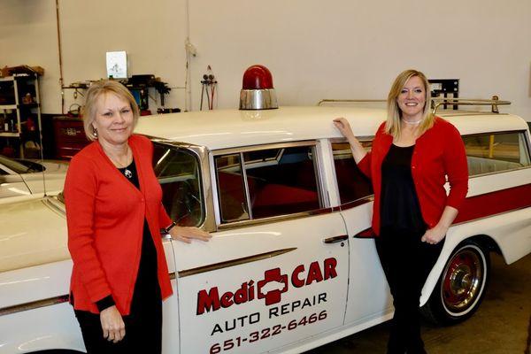 Susan and Debi with Mable.  Our 1959 Rambler!