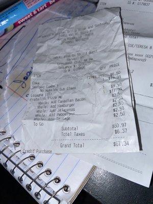 The bill where they were cheating on the medium supreme pizza which should of cost $15.99