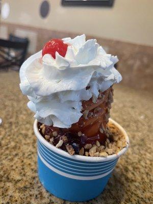 Small Dole Sundae with cherry sauce.