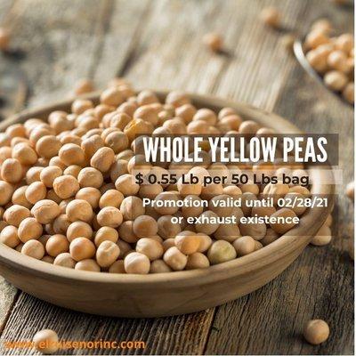 Whole Yellow Peas $0.55 Lb $0.55 Lb x 50 pound bag https://elruisenorinc.com/Shop/cont%C3%A1ctenos.html Price per pound buying 50 pound