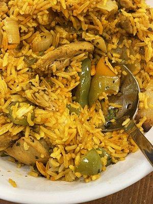 Chicken Biryani (with bell pepper and onion that doesn't belong there)