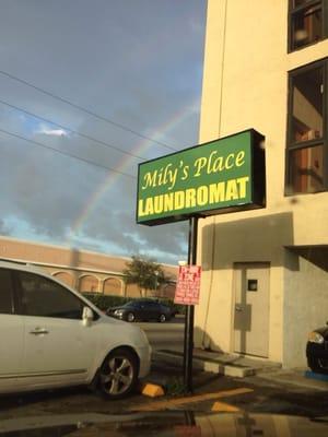 The sign you'll see driving down SW 8th (can't always promise the rainbow)