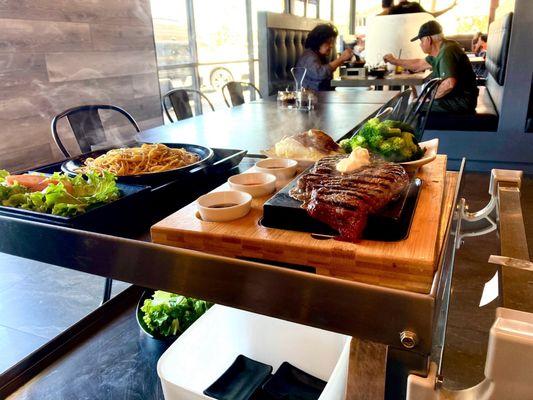 An exciting way to serve the dishes on a cart