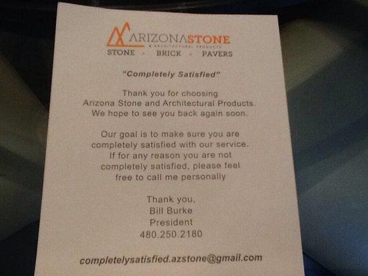 Arizona Stone Company. Be aware!!!