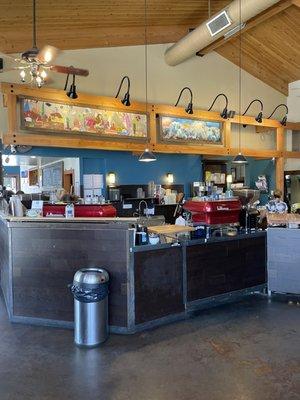 The kitchen and counter area