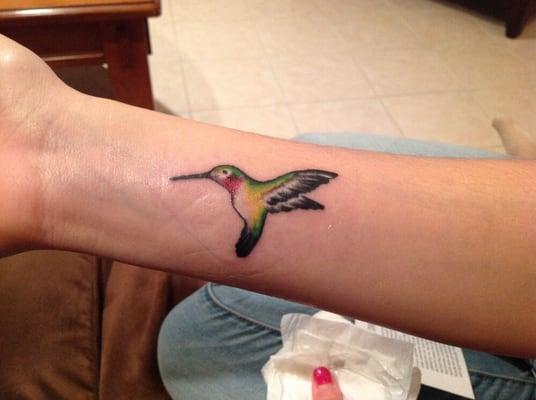 The hummingbird on a wrist