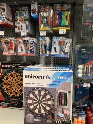 Darts games, both cork and electronic.