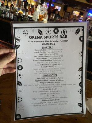 menu