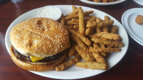 My 1/2 lb cheeseburger ($4.75) with fried green beans.