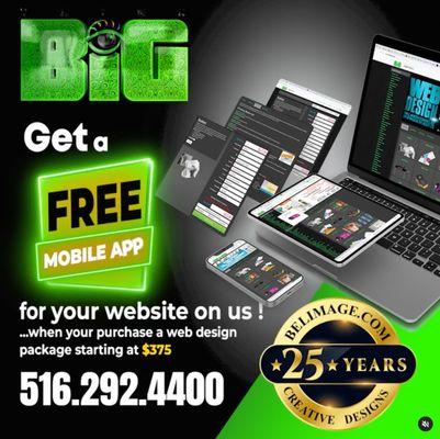 Get a website designed by us and we give you your own free mobile web-app