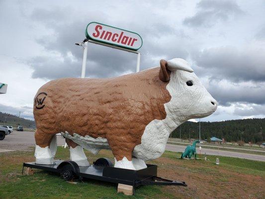 Cow in front of the store