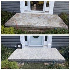 Before and after of a patio concrete resurfacing