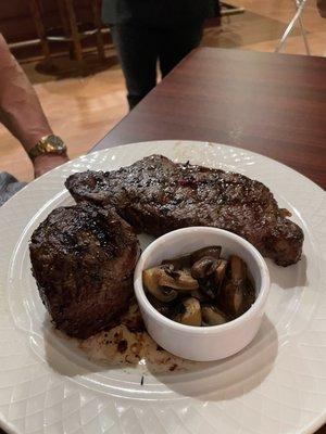 8oz beef tenderloin filet and 16oz prime NY strip w side of mushrooms