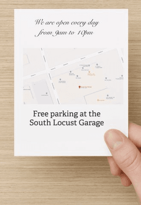 Free 1-hour parking at the South Locust Garage