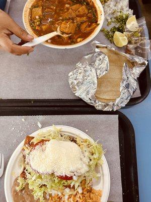 Menudo y Enchiladas de Pollo ( Menudo Soup & Chicken Enchiladas)